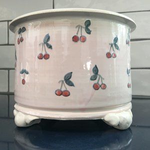 Beautiful Signed L. Howes Footed Serving Bowl with Hand-Painted Cherries